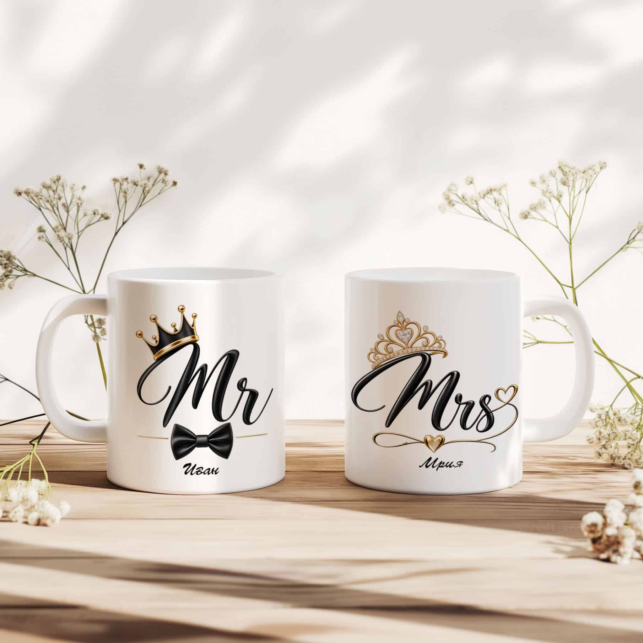 Персонализиран комплект чаши за двойки „Mr & Mrs – Нашата история“ Персонализиран комплект чаши за двойки „Mr & Mrs – Нашата история“