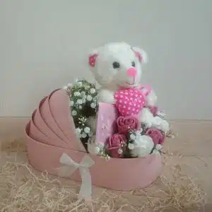 Бебешки кош с цветя за изписване и погача
